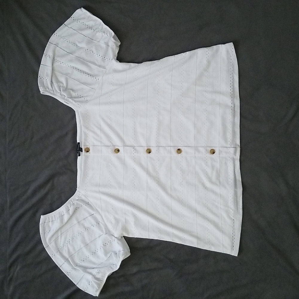 White Lane Bryant Puff Sleeve Lace Blouse